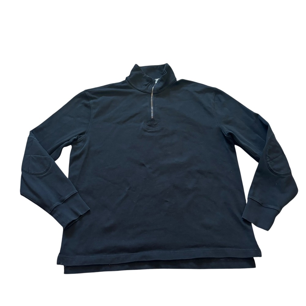 J.Crew Oarsman‎ Mens Black Cotton Quarter Zip Pullover Elbow Patches Size M Vtg